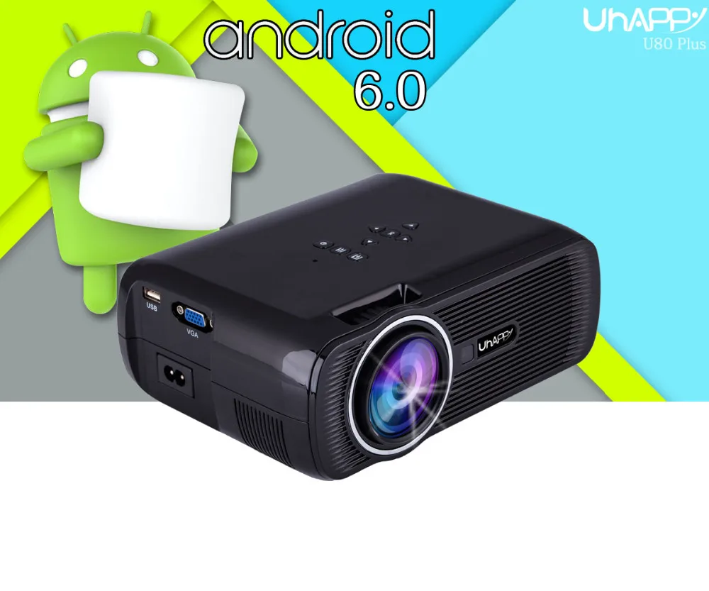 

Mini Projector Android 6.0 LED HD 1080P Home Theater Video Media Player Adjustable Picture Mode Black US Plug