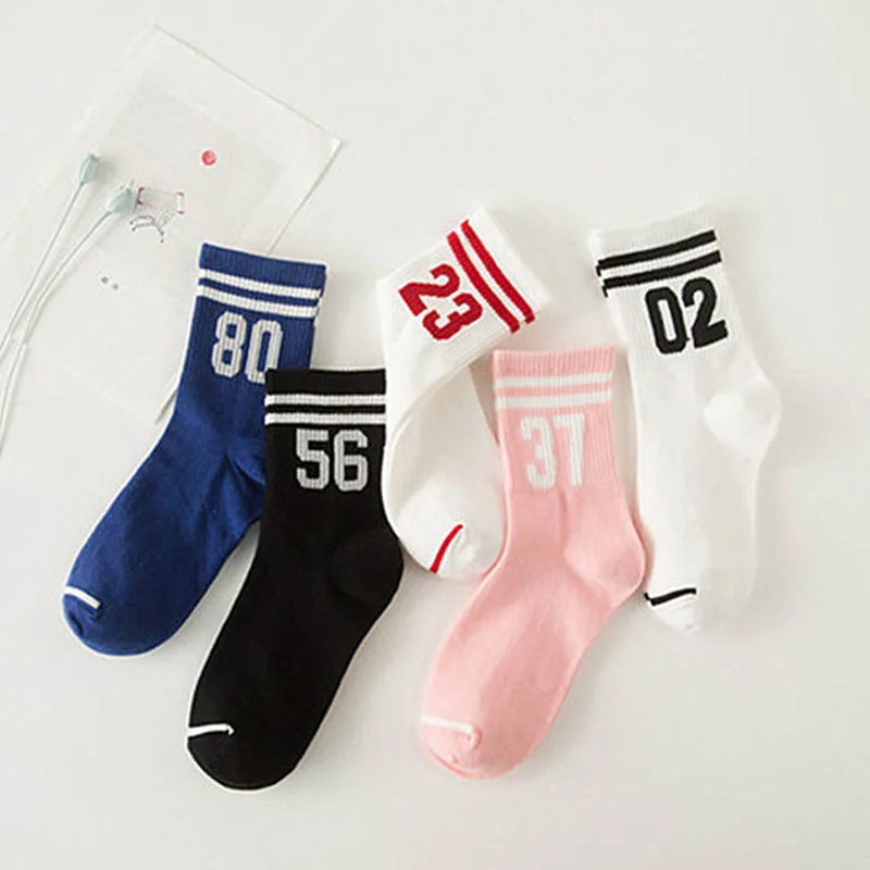 Новые женские спортивные носки, Корейская версия, весенние хлопковые носки средней толщины с двумя полосками для студентов, белые хлопковые женские носки