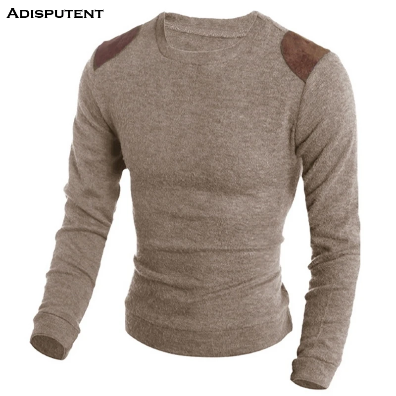 

Adisputent 2019 New Fashion Men's Casual Solid Sweater Patchwork knitted Wear Crew neck Slim fit Long sleeves Pullovers Males