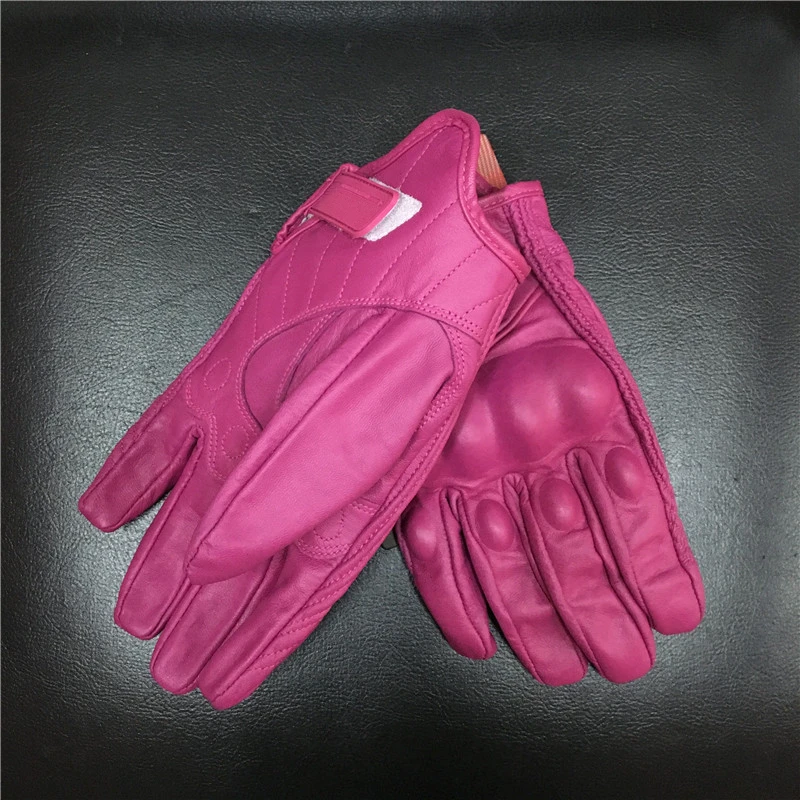 MJMOTO Top Guantes real leather Fashion Glove Leather Full Finger pink