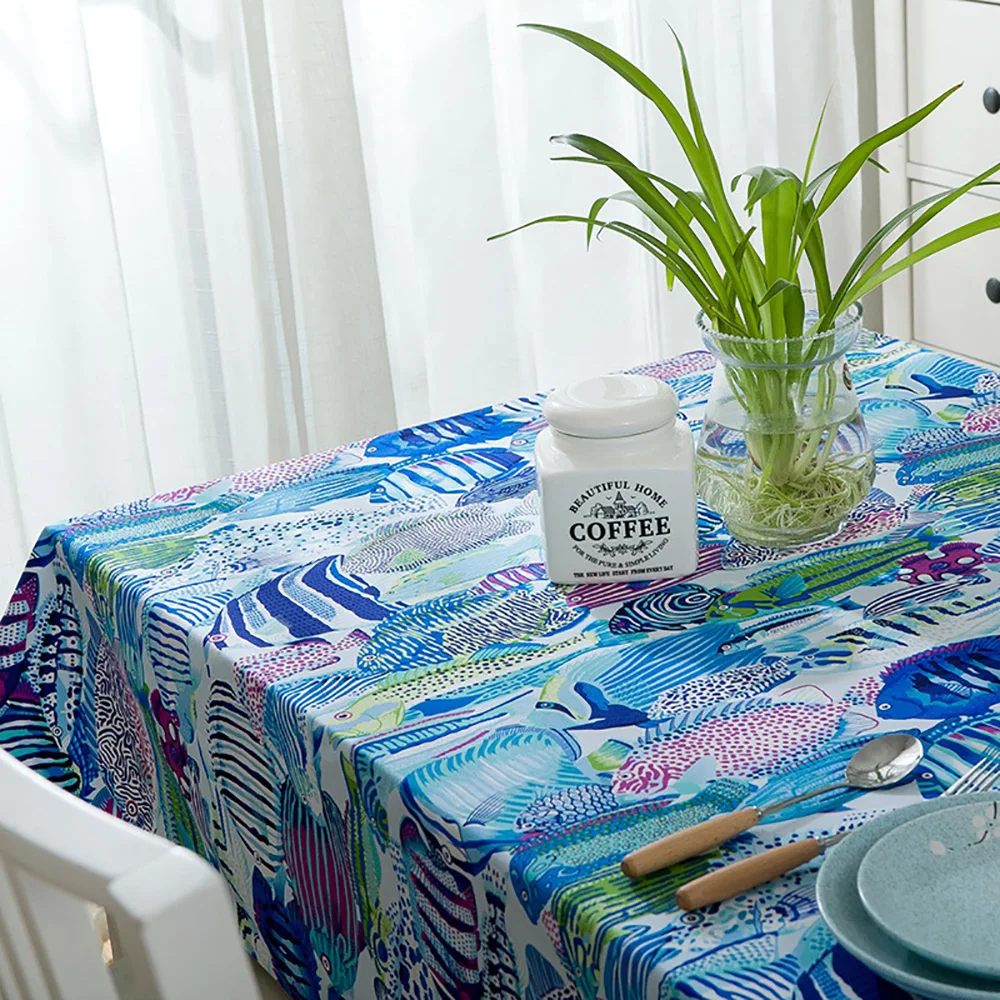 

Lychee Tropical Fish Pattern Table Cloth Simple Multicolor Table Cloth for Home Wedding Birthday Party
