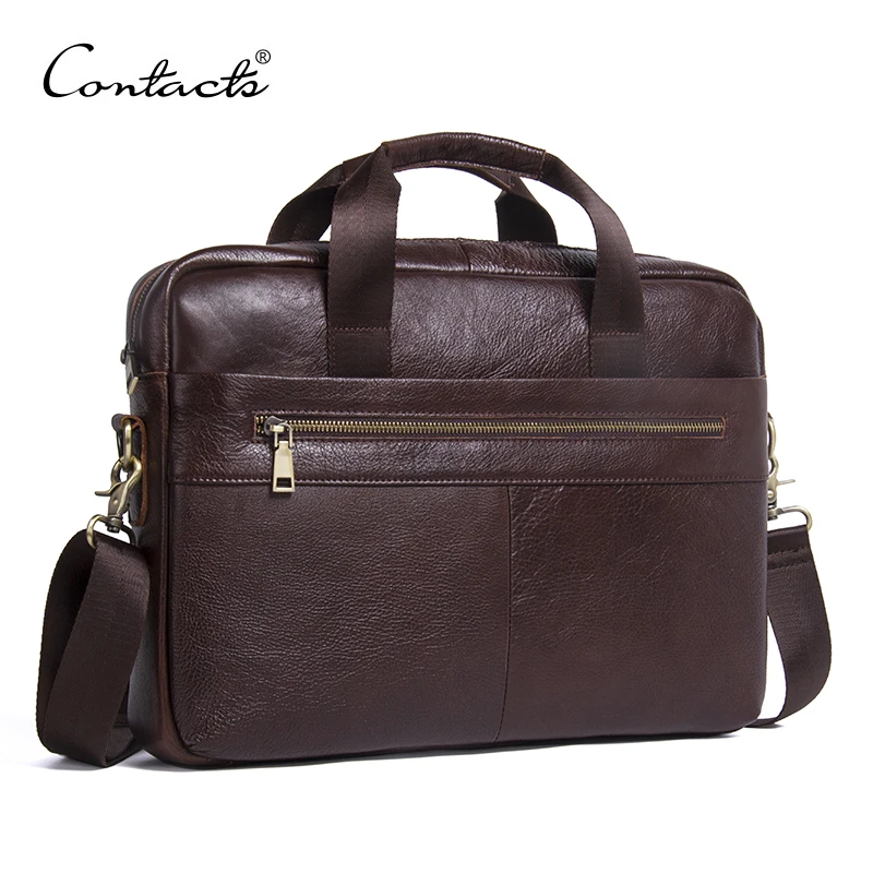 Student Briefcase CONTACT'S Genuine Leather Laptop Tote Briefcase Men Crossbody Shoulder Handbag Messenger Bag