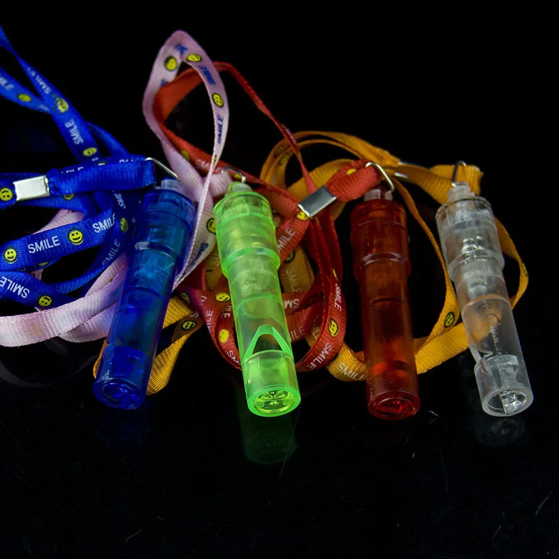 100pcs/lot led plastic whistle multi color flashing light up toys