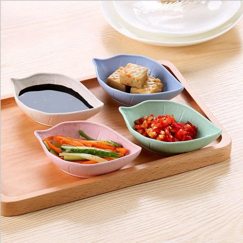 

Multifunction Leaf-Shape Small Seasoning Saucers Appetizer Plates Wheat Straw Soy Sauce Dish Rice Bowl Plate Food Container