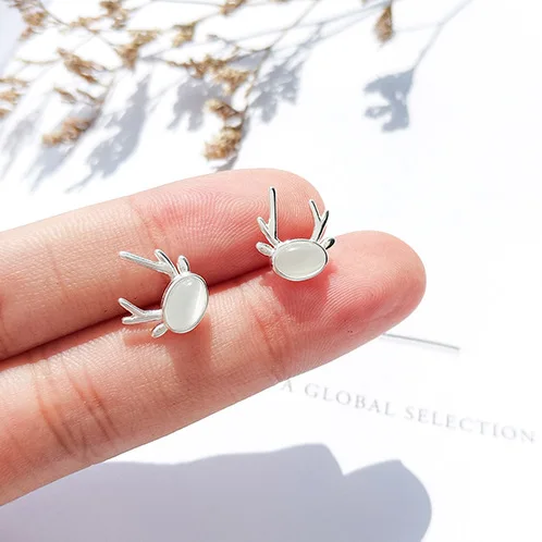 Antlers elk earrings 100% 925 Sterling silver Jewelry fashion Hypoallergenic Stud earrings for women girl gift