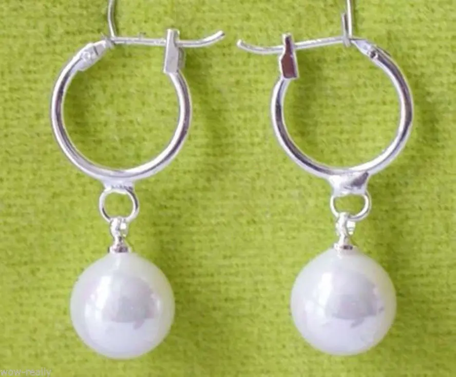 

Free shipping Genuine 10MM White Seashell Pearl Earrings
