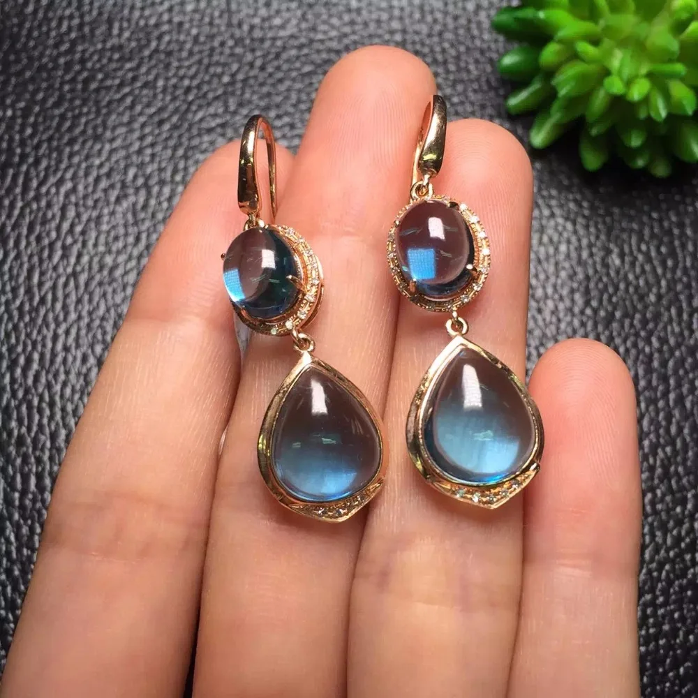 Fine Jewelry Collection Real 18K Rose Gold AU750 100% Natural Blue Topaz Gemstone Myanmer Origin ...