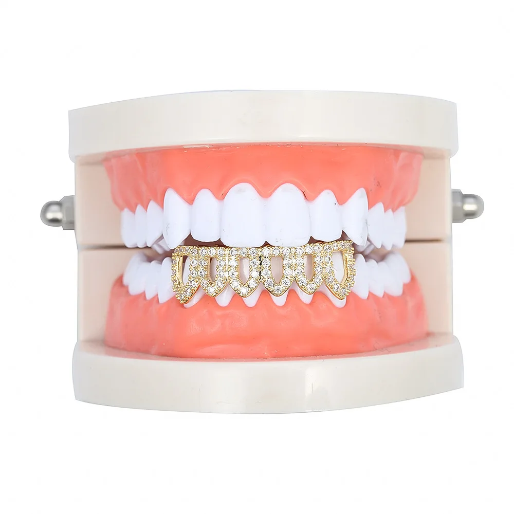 Хип хоп CZ циркон проложили Bling Iced Out зубы Grillzs Открытый Топ дно набор зубные грили для мужчин Рэппер Jewelry цвета: золотистый, серебристый