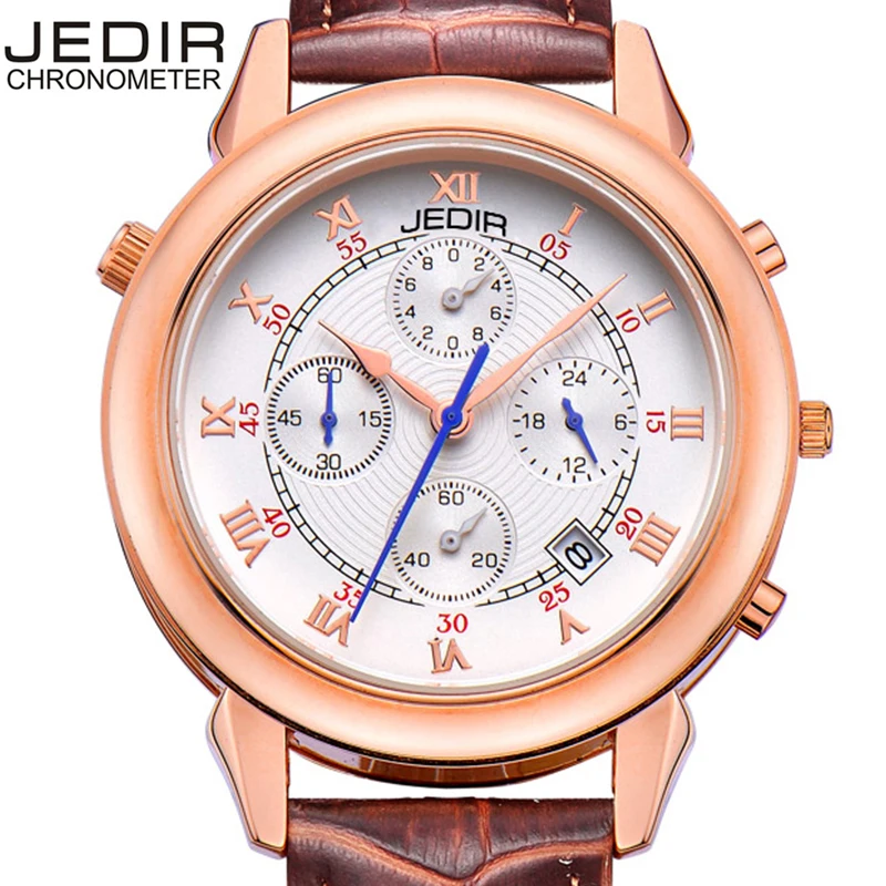 

JEDIR 4 Hours Dial Chronograph Date Quartz Watch Men Luxury Brand 316L Steel Case Genuine Leather Casual Watches Fashion Relogio