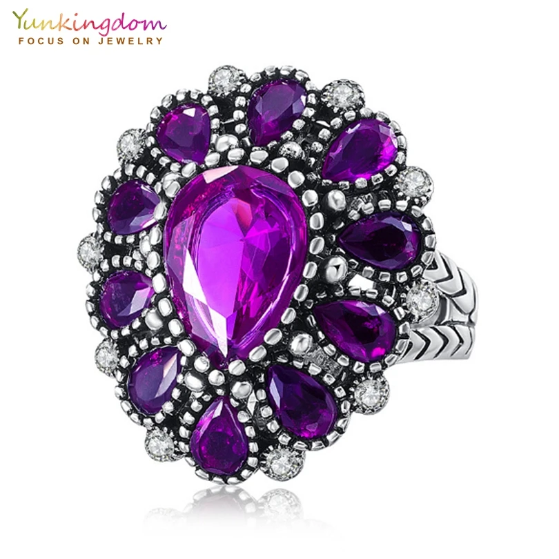 

Yunkingdom New Elegant Water Drop Silver Color Rhinestone Engagement Rings for Women Unique Jewelry Gifts