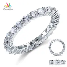 Pavo real Estrellas Esterlina del Sólido 925 Silver Wedding Band Eternidad Anillo de Apilamiento Joyería Corte Redondo Diamante Creado CFR8061