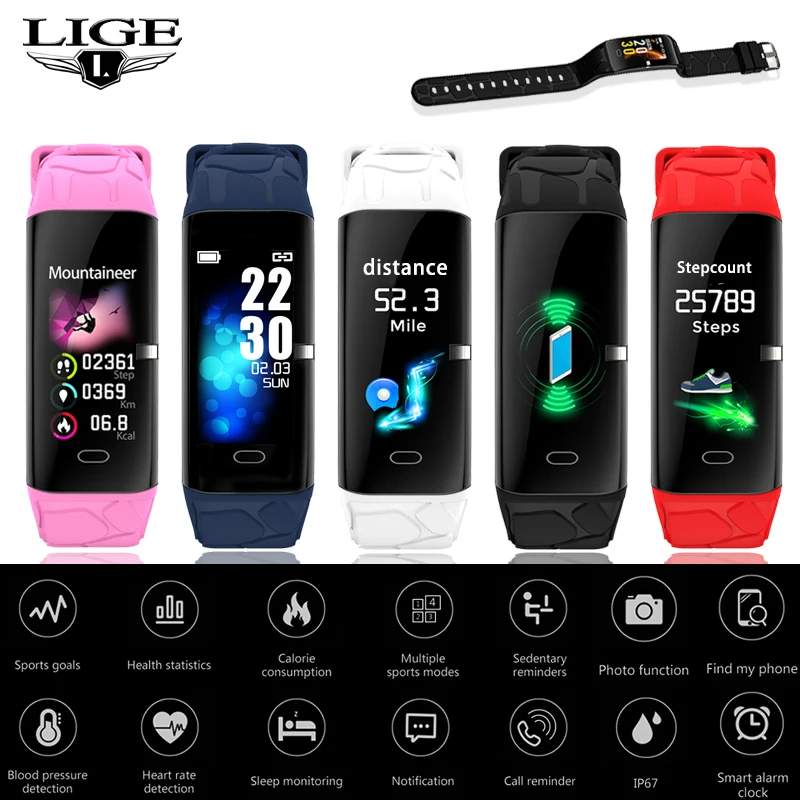 

LIGE 2019 New IP68 Smart Watch Heart Rate Monitor Blood Pressure Smart Bracelet Fitness Tracker Smart Wristband Sport Smart Band