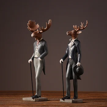 

American Rural Style Resin Sir Elk Furnishing articles Gentleman deer Animal Figurines Home Decor Crafts Gifts
