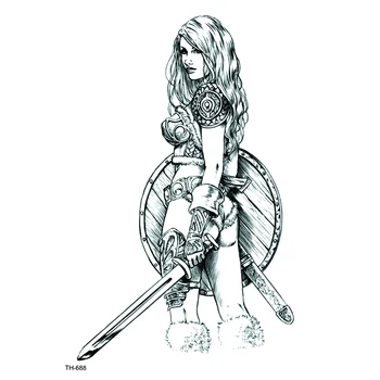 

Beautiful Female Warrior Waterproof Temporary Tattoo Sticker Tatoo Men Tattoo sleeve kids Tatuajes Temporales Fake Tattoo