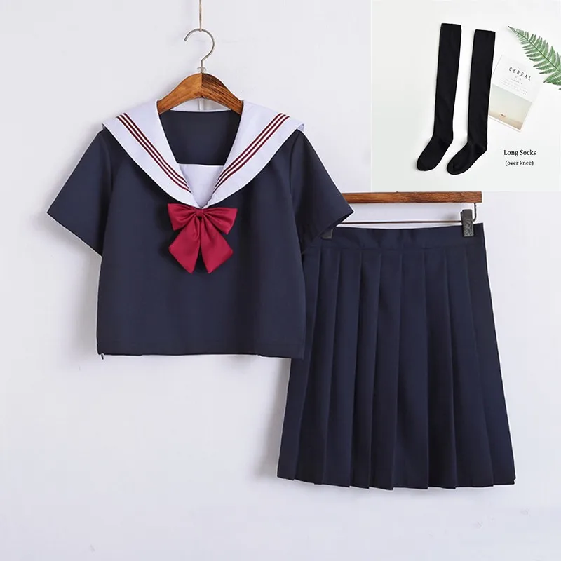 Японская школьная форма для девочек, милые короткие носки/длинного покроя в морском стиле Топы+ плиссированная юбка комплекты Косплэй костюм JK - Цвет: Package 3