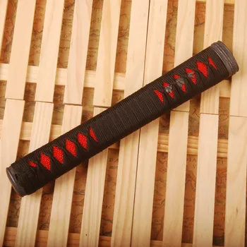 

Straight Tsuka Black Silk Ito & Imitated Red Rayskin & Alloy Fuchi Kashira Fitting for Japanese Samurai Sword Katana Handle HS10