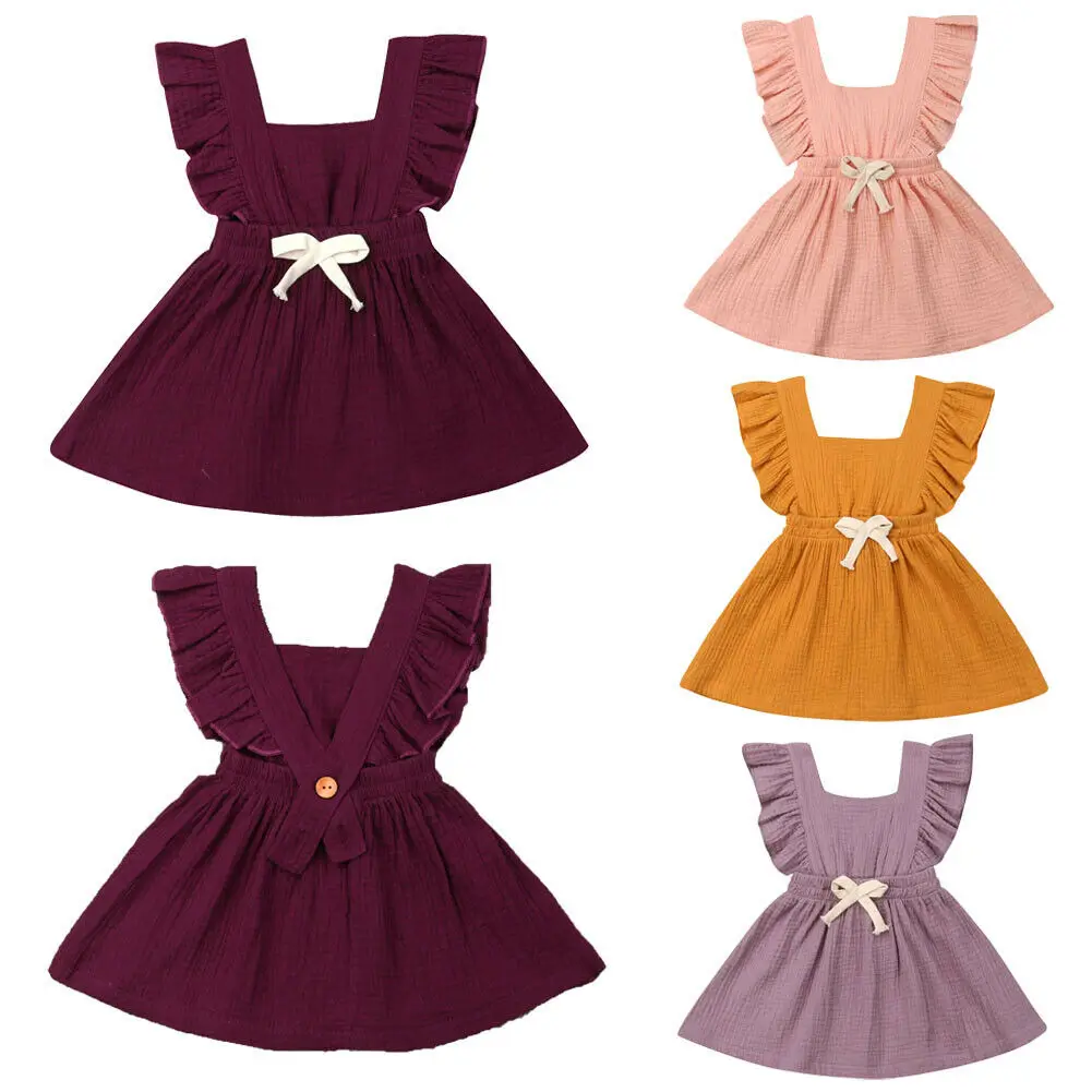 

Kids Baby Girls Ruffles Sleeve Solid Color Princess Dress Sundress Summer Clothes 0-3Y