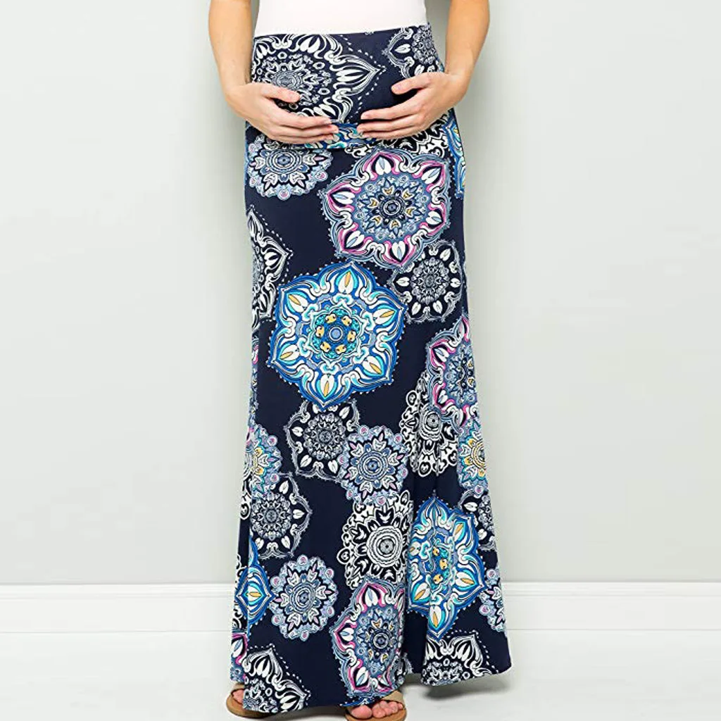 

Summer Women's Maternity Pregnancy Comfort High Waisted Tummy Control Print Skirt moda maternidade pregnancy clothes rok hamil
