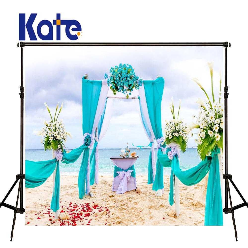 

KATE Photography Backdrop Sandy Beach Wedding Background Flower Arch Backdrops White Curtain and Cloudy Backdgrounds for Studio