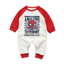 Детские комбинезоны с длинными рукавами; хлопковый комбинезон с изображением Человека-паука; цельнокроеная Одежда для новорожденных девочек и мальчиков; верхняя одежда