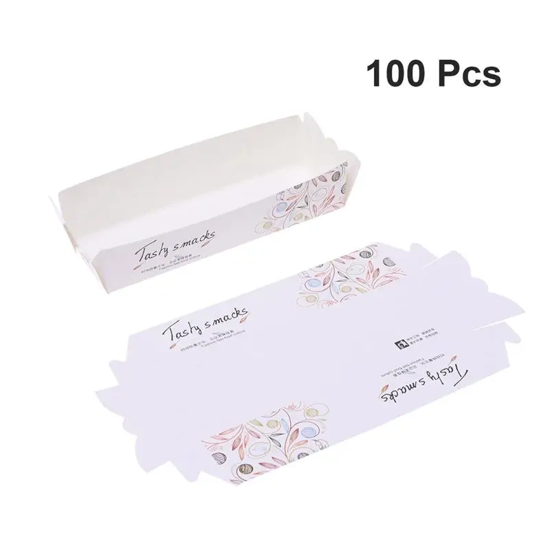 ROSENICE 100pcs Disposable Hot Dogs French Fries Bakery and Fried Food Packing Box Case Paper Serving Food Tray