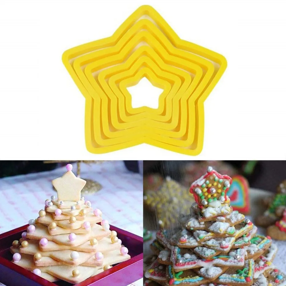 6 шт./упак. 3D формочки для печенья рождественские Формочки пятиконечная звезда форма для выпечки для печенья штамп помадные формы выпечки инструменты