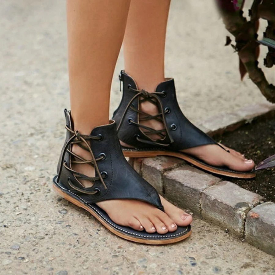

VTOTA Flip Flops Leather Women's Sandals Plus Size 43 Flats Sandals Lace Up Beach Sandals For Women 2018 Summer Ladies Shoes H14