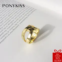 PONYKISS Мода 100% Серебро 925 пробы Chic простой веревкой пряжки, кольца ювелирные изделия Для женщин вечерние Шикарные аксессуары на день рождения