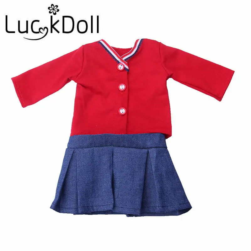 

LUCKDOLL Red Button Shirt+Denim Skirt Fit 18 Inch American 43cm BabyDoll Clothes Accessories,Girls Toys,Generation,Birthday Gift