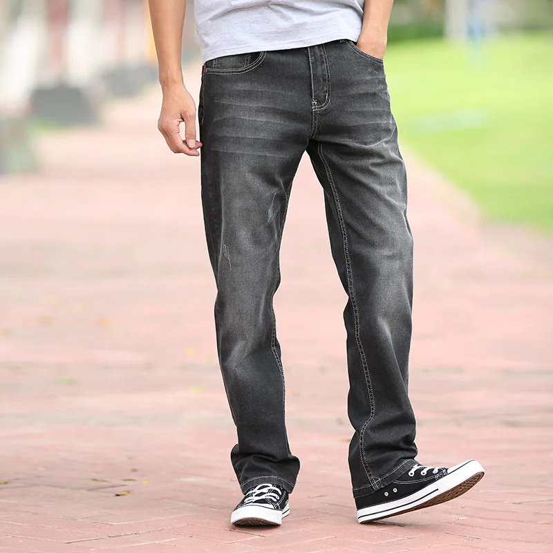 

2018 Brand New Men's Elastic Cotton Stretch Jeans Pants loose Denim Trousers Men's Biker Fashion