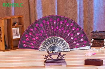 

Summer Women Girl Dancing Fan Elegant Plum peacock Flower Print Folding Hand Fans Gift for Party 100pcs/lot