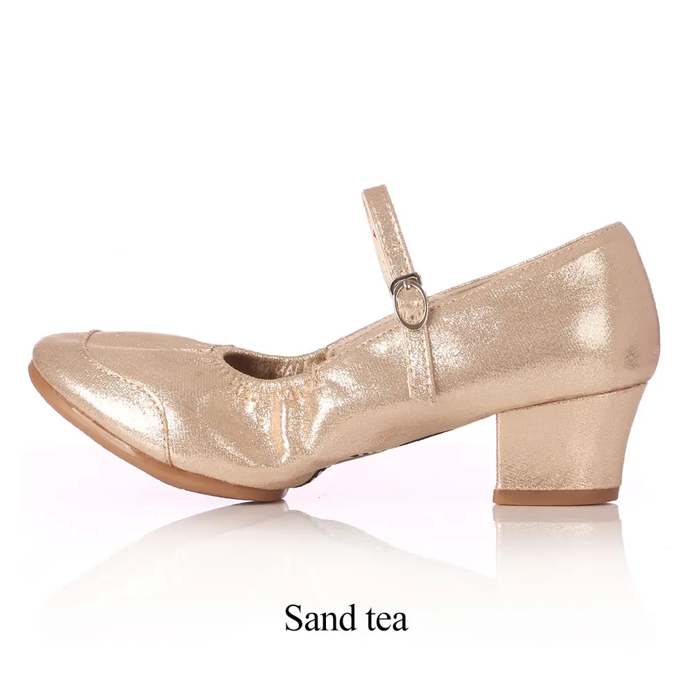 Бальные женские танцевальные туфли, мягкая подошва, квадратный каблук, латинские танцевальные туфли для женщин, тренировочные туфли, Kulla размера плюс 41, 42, каблук 4 см - Цвет: Sand tea