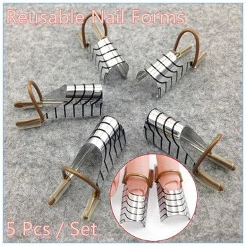 1 set (5 pcs )Reusable Dual Silver Nail Form For Nail Art Making C Curve Acrylic French Tips + Free Shipping (NR-WS34)