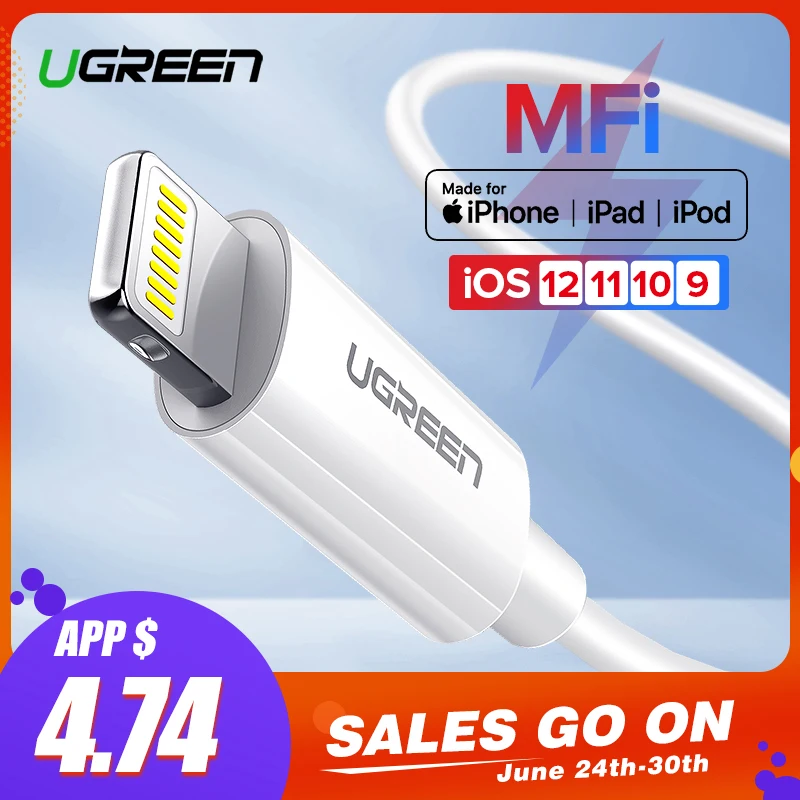 Ugreen MFi USB Cable for iPhone X Xs Max XR 2.4A Fast Charging USB Charger Data Cable for iPhone Cable 8 7 6Plus USB Charge Cord