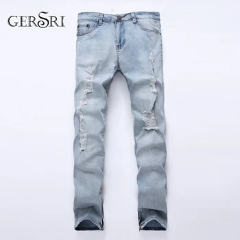 

Gersri Straight Destroyed Jeans men Brand Slim Casual Ripped Jeans Retro Men's Denim Trousers High Quality Cotton Big Plus Size
