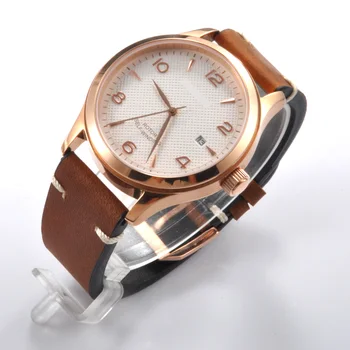 

men watch42mm Rose Gold Case White Sterile Dial Sapphire crystal calendar date Automatic mechanical wristwatches men sport clock