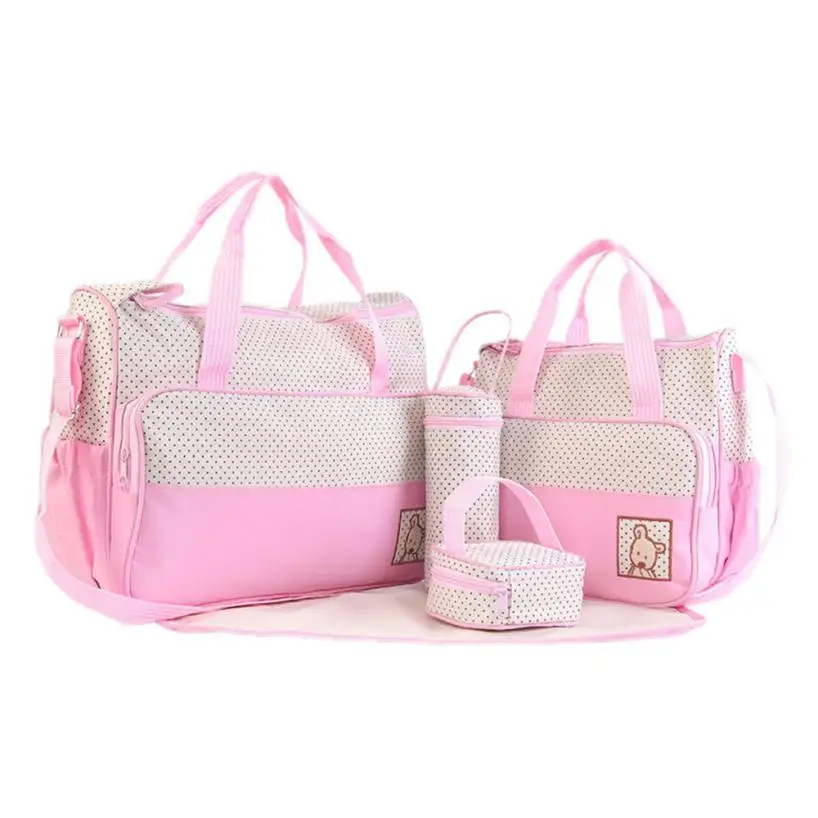 

ISHOWTIENDA 5Pcs set bags Baby Dot Nappy Changing handbag women Mummy Waterproof Diaper Hospital Bag bolsos feminina #aa