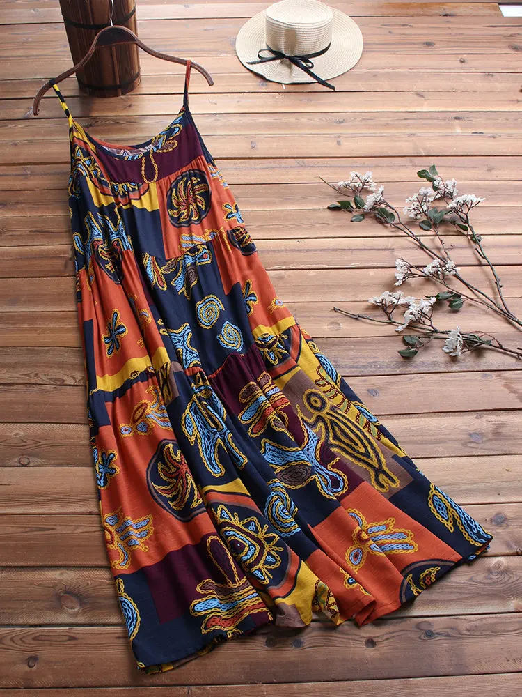 

4XL 5XL Loose A-line Beach summer dress big size print boho long dress large size women dress cotton linen plus size clothing
