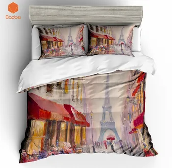 

2/3 Pcs 3D Oil painting Tower in Paris Bedding Set With Pillowcase Polyester Printed Bed Linen Duvet Cover Quilt Cover Set Home