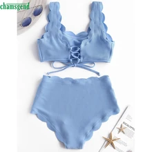 Chamsgend, волнистое, боковое, одноцветное, бикини, для женщин, на шнуровке, купальник, для женщин, купальник, пуш-ап, 2 шт., сексуальная пляжная одежда, бикини, купальник, новинка