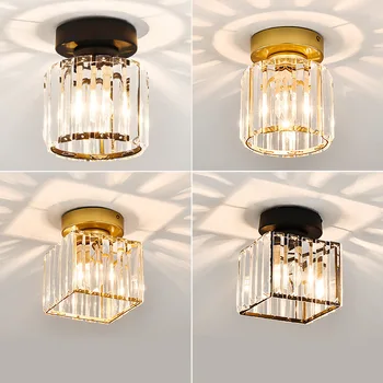 

Small Modern Crystal Ceiling Lighting Fixture Black Gold Round Square Ceiling Lamp E27 Blub for Entrance Hall Corridor Bedroom