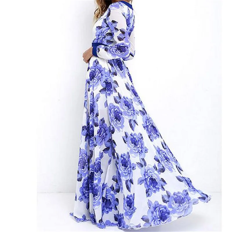 Women's Boho Floral Chiffon Summer Party Evening Beach Long Maxi Dress Sundress Vestito Lungo New Fashion Sukienka