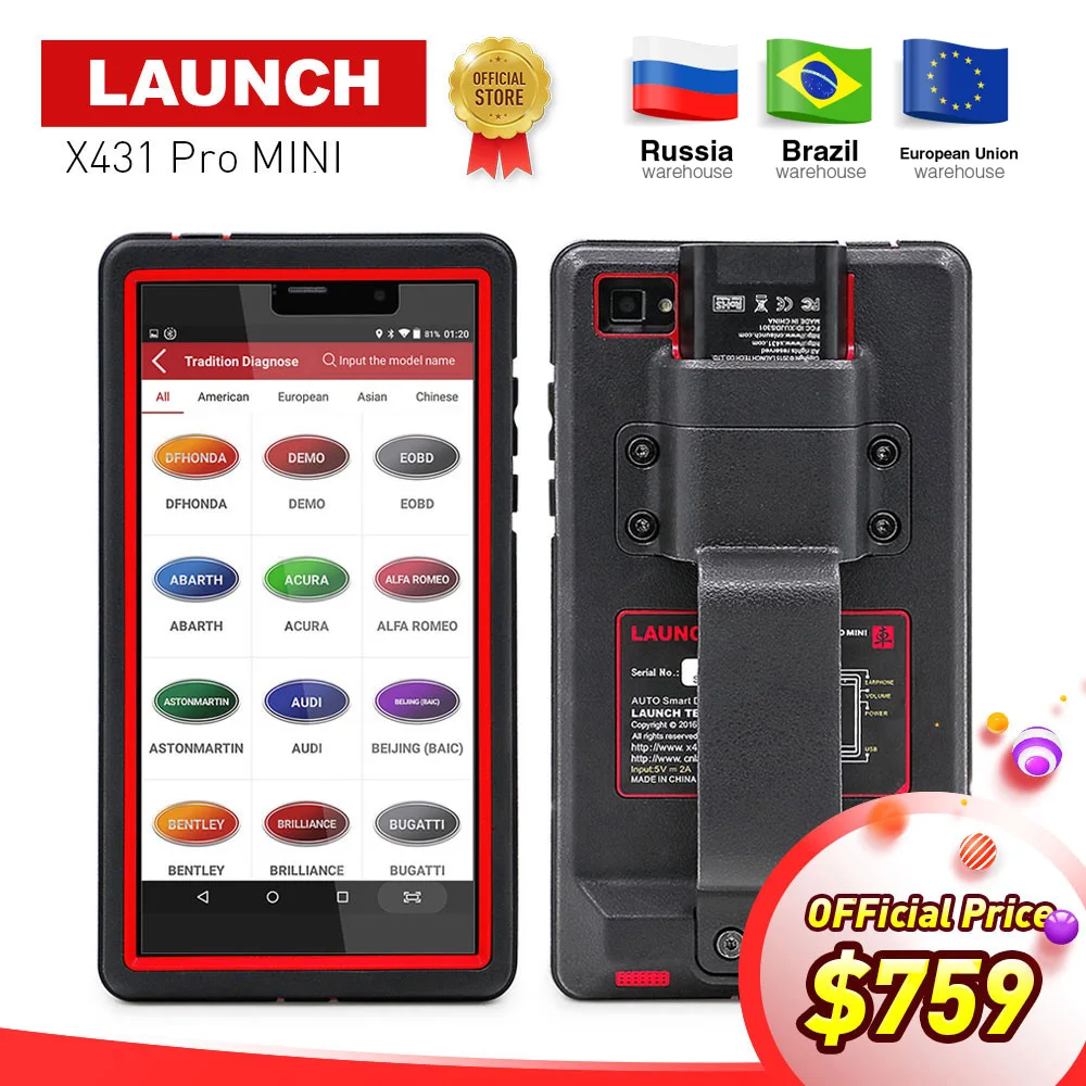 LAUNCH X431 Pro Mini Auto diagnostic tool Support WiFi/Bluetooth full system X-431 Pro Pros Mini Car Scanner 2 years free update