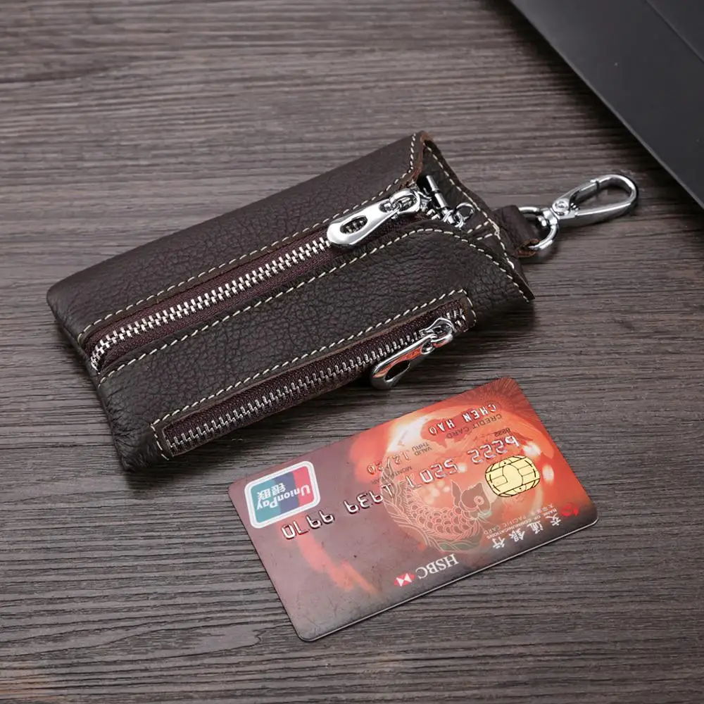 

Key Holder Genuine Leather Men Multi-purpose Key Bag Head Leather Waist Zipper Pocket Card Holder Car Key Bag