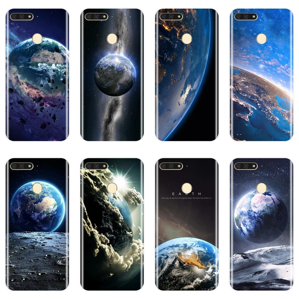 Чехол для телефона Space Earth Blue huawei Y5 Y6 Y7 Prime 2017 2018 Y9 2019 Мягкая силиконовая задняя