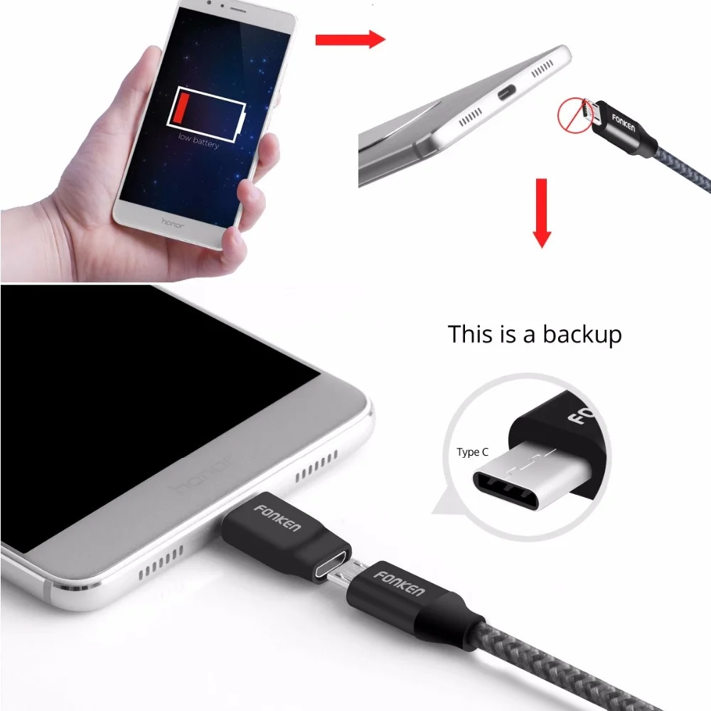 FONKEN USB نوع-C تحويل المصغّر USB إلى USB C محول العالمي نوع C محول كابل يو اس بي التوصيل للهاتف المحمول الكابلات FONKEN USB نوع-C تحويل المصغّر USB إلى USB C محول العالمي نوع C محول كابل يو اس بي التوصيل للهاتف المحمول الكابلات