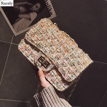 

Razaly brand designer high quality wool weave small satchels metal chain clutch crossbody bags purses bolsos mujer messenger