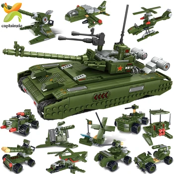 

912PCS 12in1 Army Big Tank Building Blocks Compatible Military weapon with soldier DIY Educational Brick Boy Toys For Kids