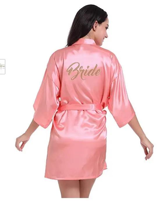 RB70 Sexy Bridal Party Robe Letter Bridesmaid on the Robe Back Women Short Satin Wedding Kimono Sleepwear Get Ready Robes