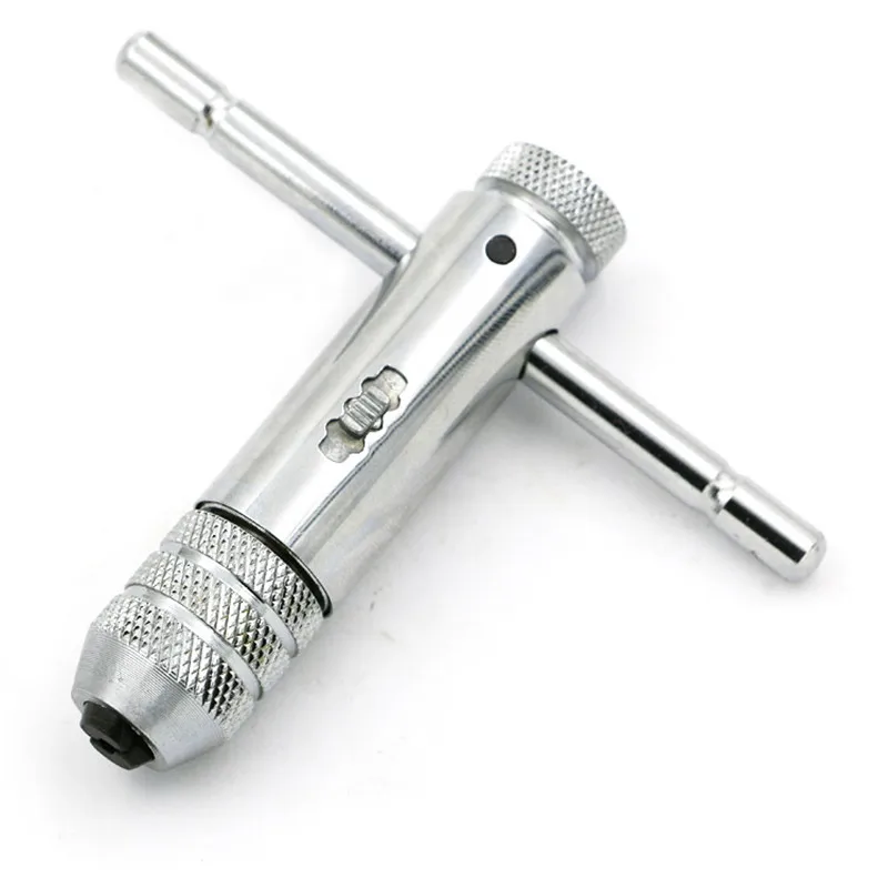 Adjustable Wrench T handle Ratchet Tap Wrench with 5 M3 M8 Metric Threaded Plug Tap Holder